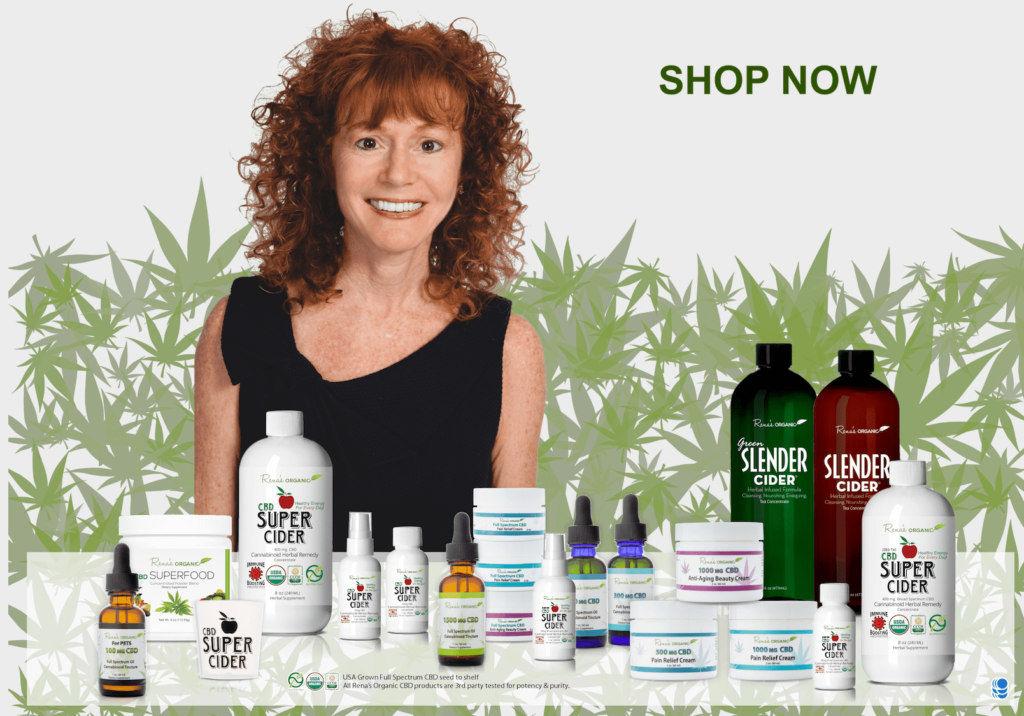 Rena's Organic product line with leaves