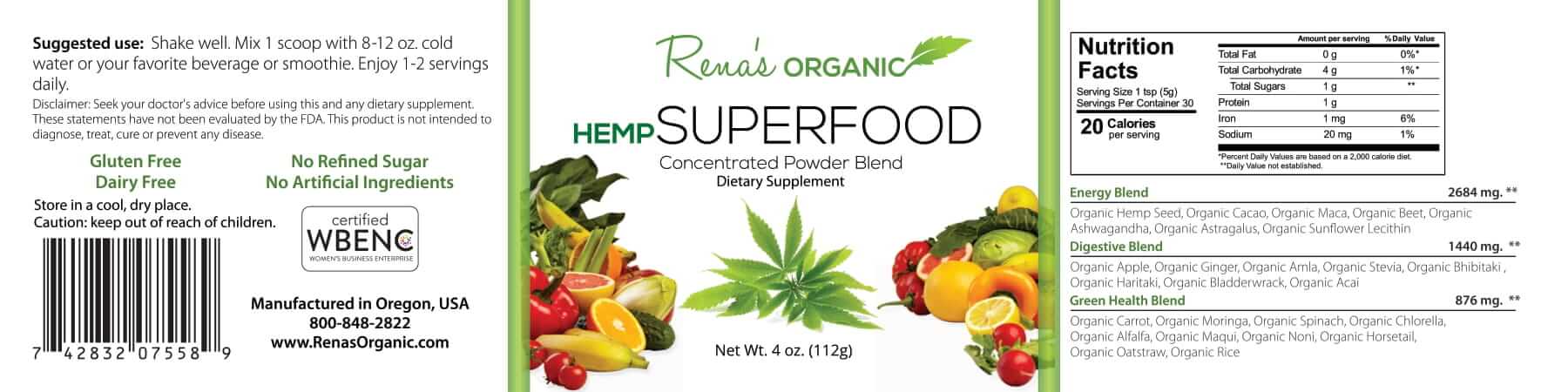 Hemp Powder Super Food Label